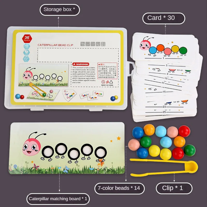 Wooden Clip Beads Games Montessori Toys Color Matching Parish Learning Set Fine Movement Training Educational Toys For Children