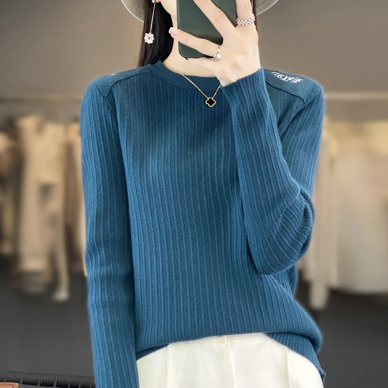 2023 New Autumn Winter Knitwear Women's Round Neck Long Sleeve Pullover Solid Loose Simple Design Fashion Style Style Knitwear