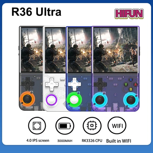 Imagen 1 del producto Nueva consola de juegos R36 Ultra portátil, pantalla de 4 pulgadas, reproductor de vídeo de bolsillo Retro de código abierto, más de 30000 juegos, Joystick RGB habilitado por Wi-Fi