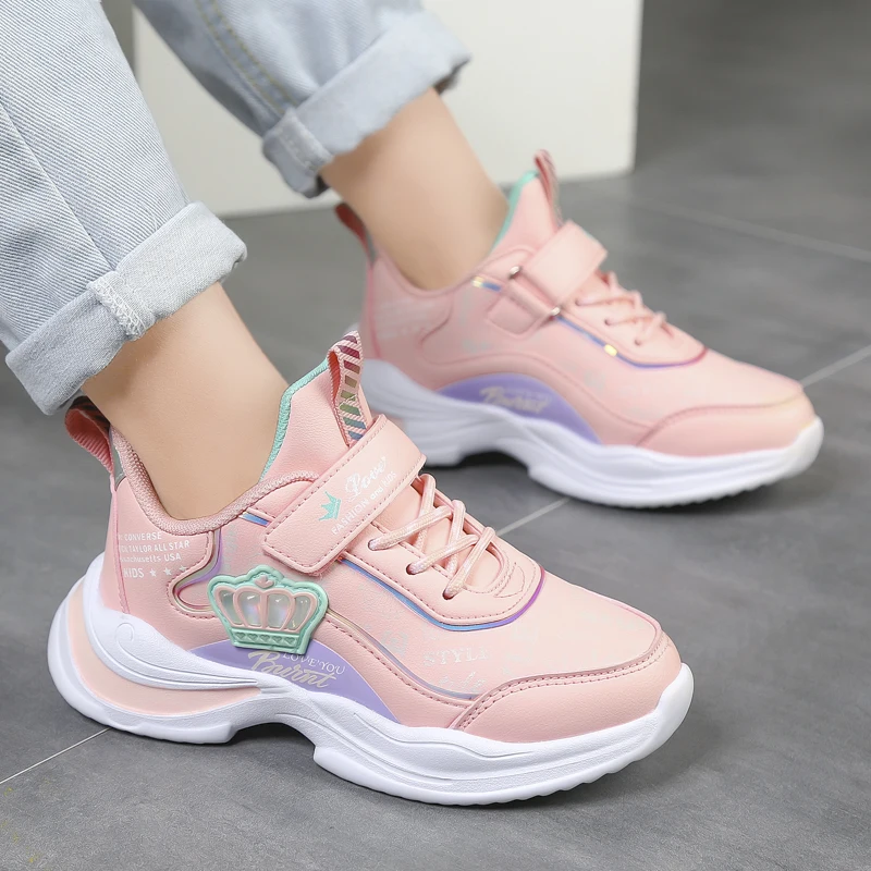 Brand Kids Running Shoes Trendy Sweet Cute Girls Sports Tennis Shoes Outdoor Flat Walking Shoes Student Casual Child Sneakers