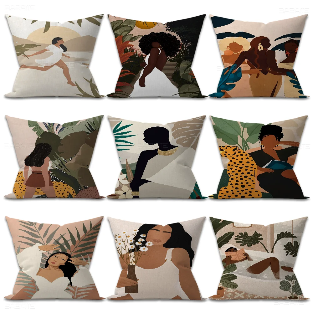 Abstract African Woman Flower Personalized Picture Text Home Decorative Pillows Household Gifts 45x45cm