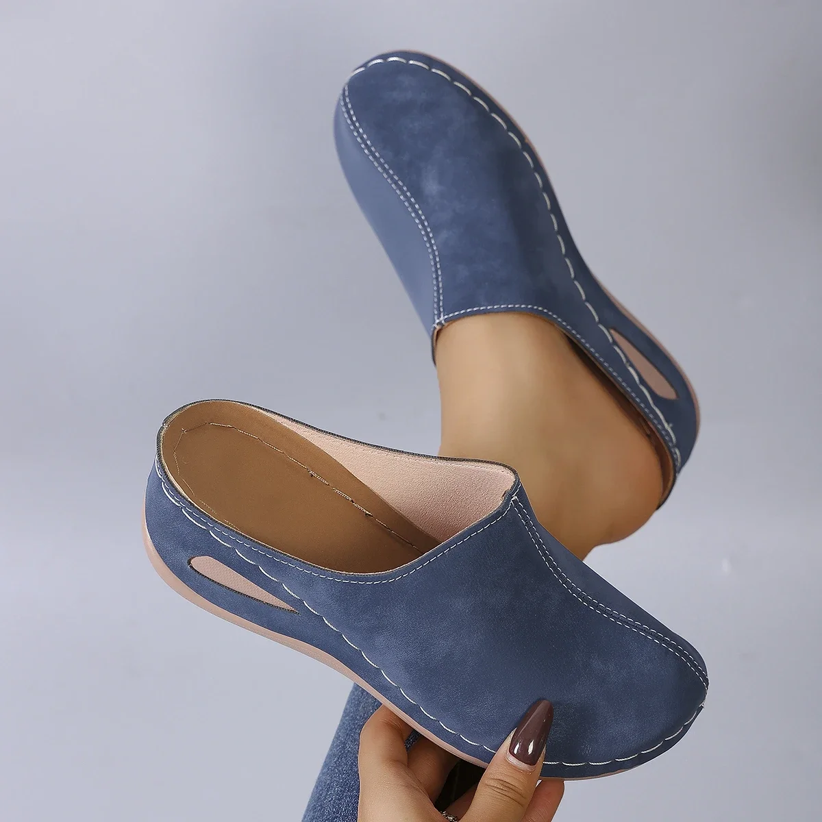 

Women Platform Slippers Autumn New Round Toe Slippers Soft Sole Anti-slip Wedge Shoes Deep Mouth Elegant Sandals Slides Women