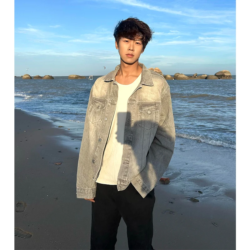 

Мужская джинсовая куртка e ey ort, весенне-осенняя, с отложным воротником, в американском ретро-стиле, рабочая одежда, модный бренд, повседневный крой