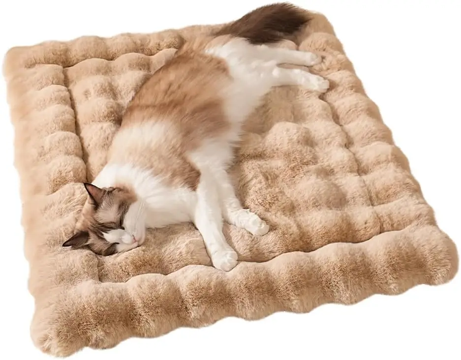Plush Faux Fur Cat Bed Mat, Machine Washable, Non-Slip, 23x15 Inch, Coffee