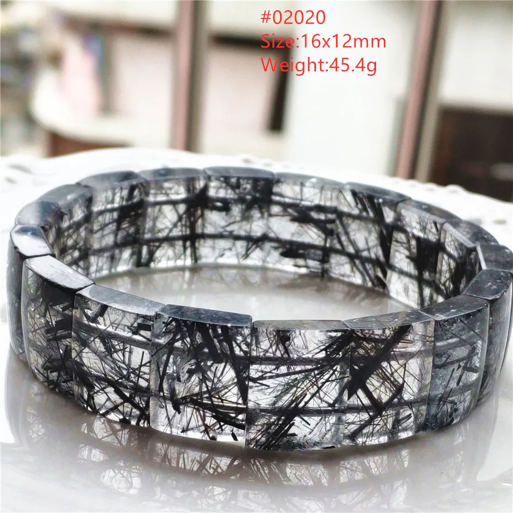 Natural Black Rutilated Quartz Clear Rectangle Beads Bracelet 16x12mm Crystal Women Men Rare Brazil Rutilated AAAAAA