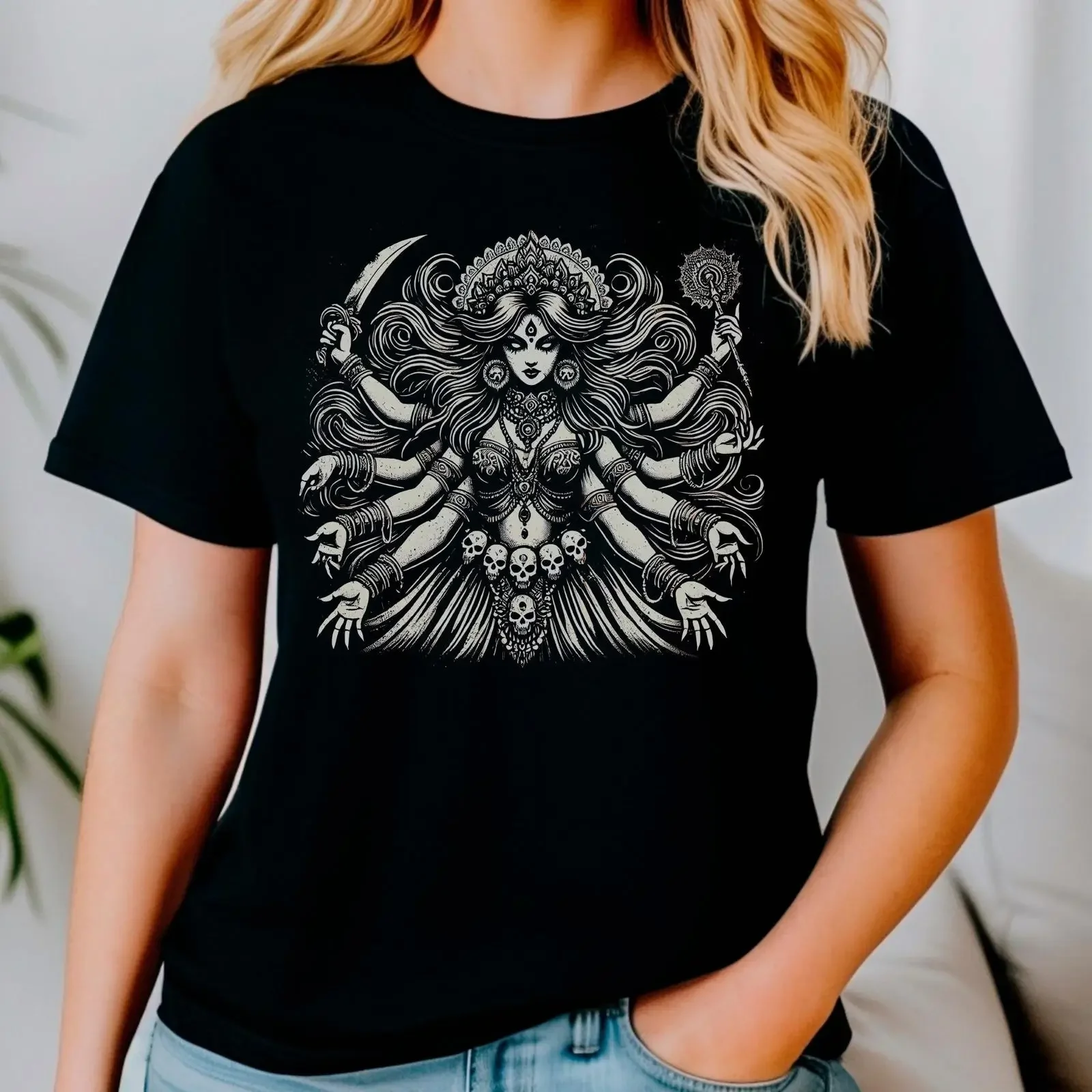 Hindu Goddess Kali T Shirt Occult Mythology Dark Spiritual Divine Feminine Casual vintage Washed Breathable Comfortable graphic