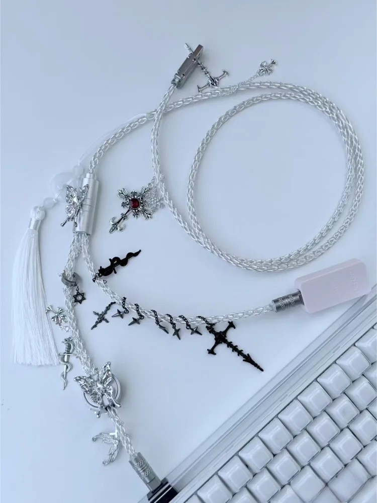 2-in-1 8k Aviator Cable Single Crystal Copper Handmade Custom Mechanical Keyboard Decoration Cable Type-c Game Table Setup