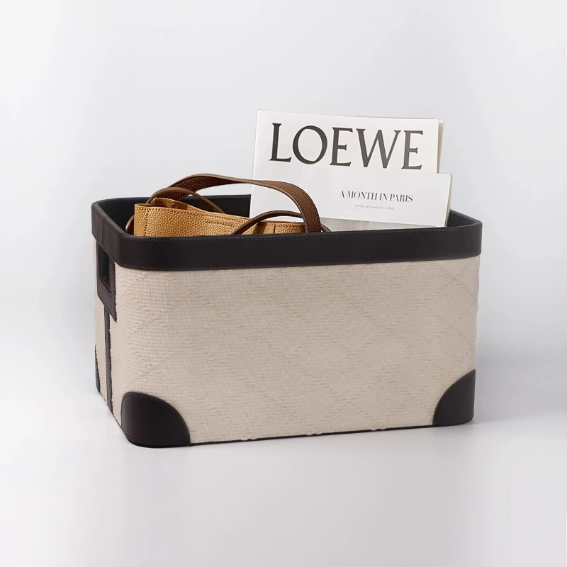 

Premium Jacquard Laundry Hamper, Covered Storage Box, Clothing Organizer Basket, Leather Decorative Bin for laundry rooms