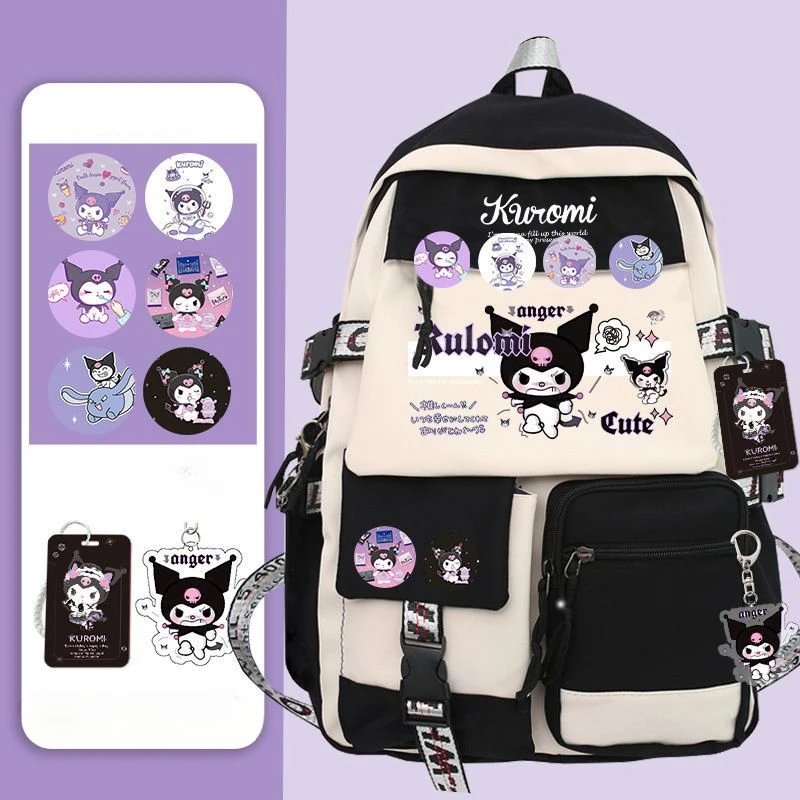 Sanrio Kuromi printed bag Large Capacity student backpack Kawaii cartoon waterproof laptop bag fashion Portable travelling bag