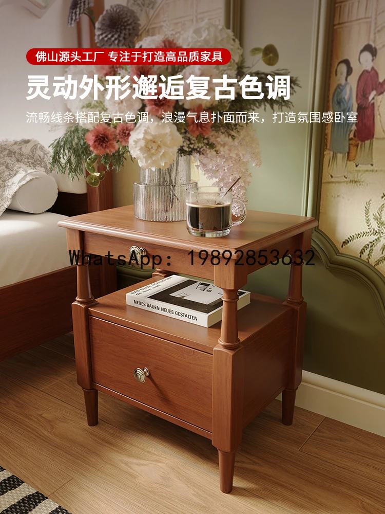 XL Vintage Style Solid Wood Nightstand Walnut Retro Bedroom Bedside Storage Cabinet Home Organizer