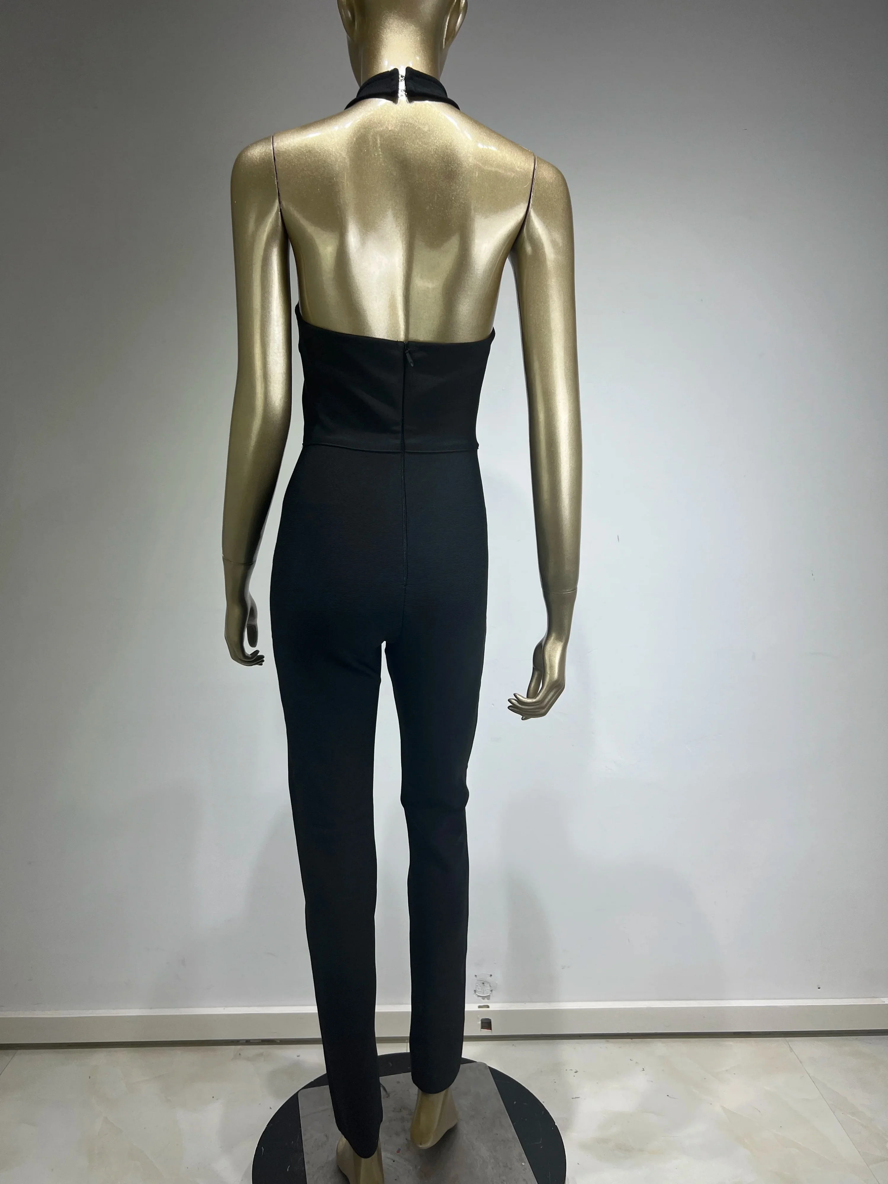 Chic INS donna estate sexy cristallo rosa halter nero aderente fasciatura tuta celebrità designer backless skinny pagliaccetti