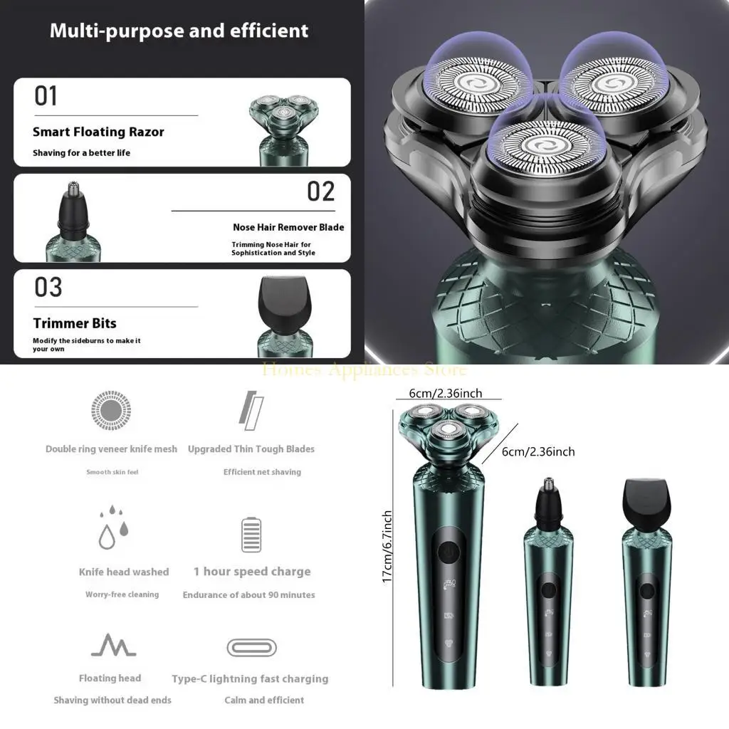 

D0AB IPX7 Водонепроницаемый перезаряжаемый инструмент для бритья 8 Вт с текстурой из АБС-пластика для деловых путешественников