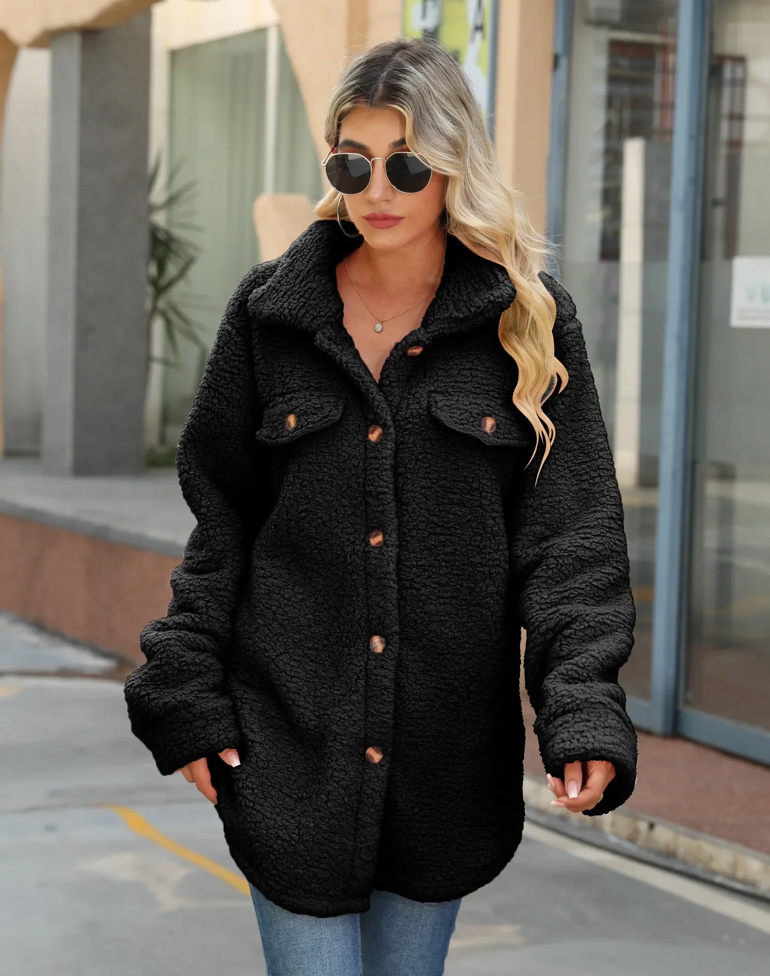

Women's Velvet Jacket Long Sleeve Loose Fit Button Up Wool Blend Coat Casual Autumn Winter Outerwear Elegant Streetwear Comfort