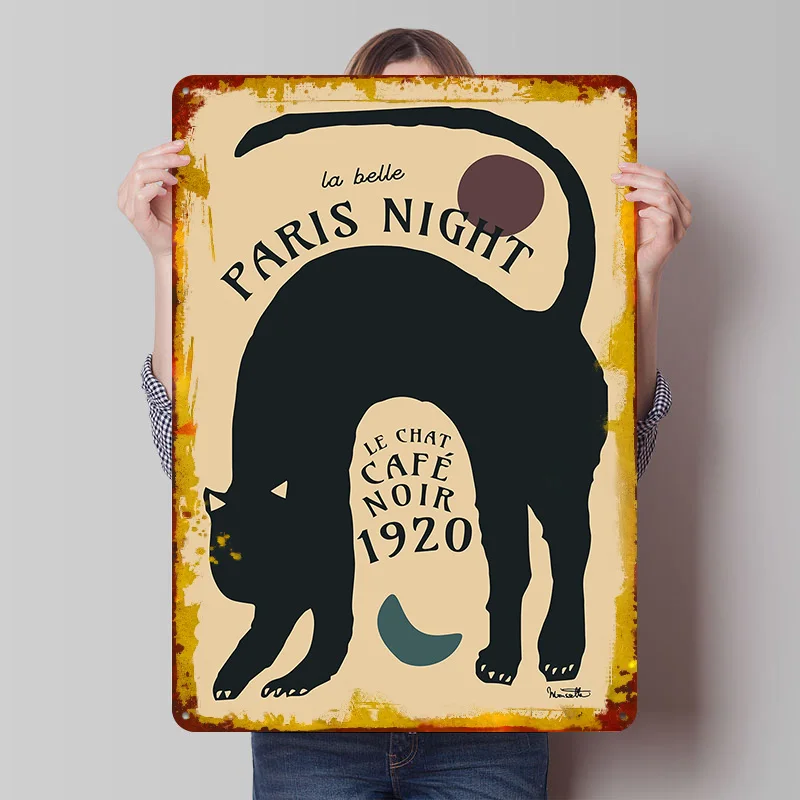 Póster de Le Chat Noir, Arte de Pared Personalizado, Letreros Metálicos Vintage, Placa de Estaño Retro para Decoración de Cuarto de Hombre, Decoración del Hogar, Sala de Estar, Artículos de Decoración de Pared