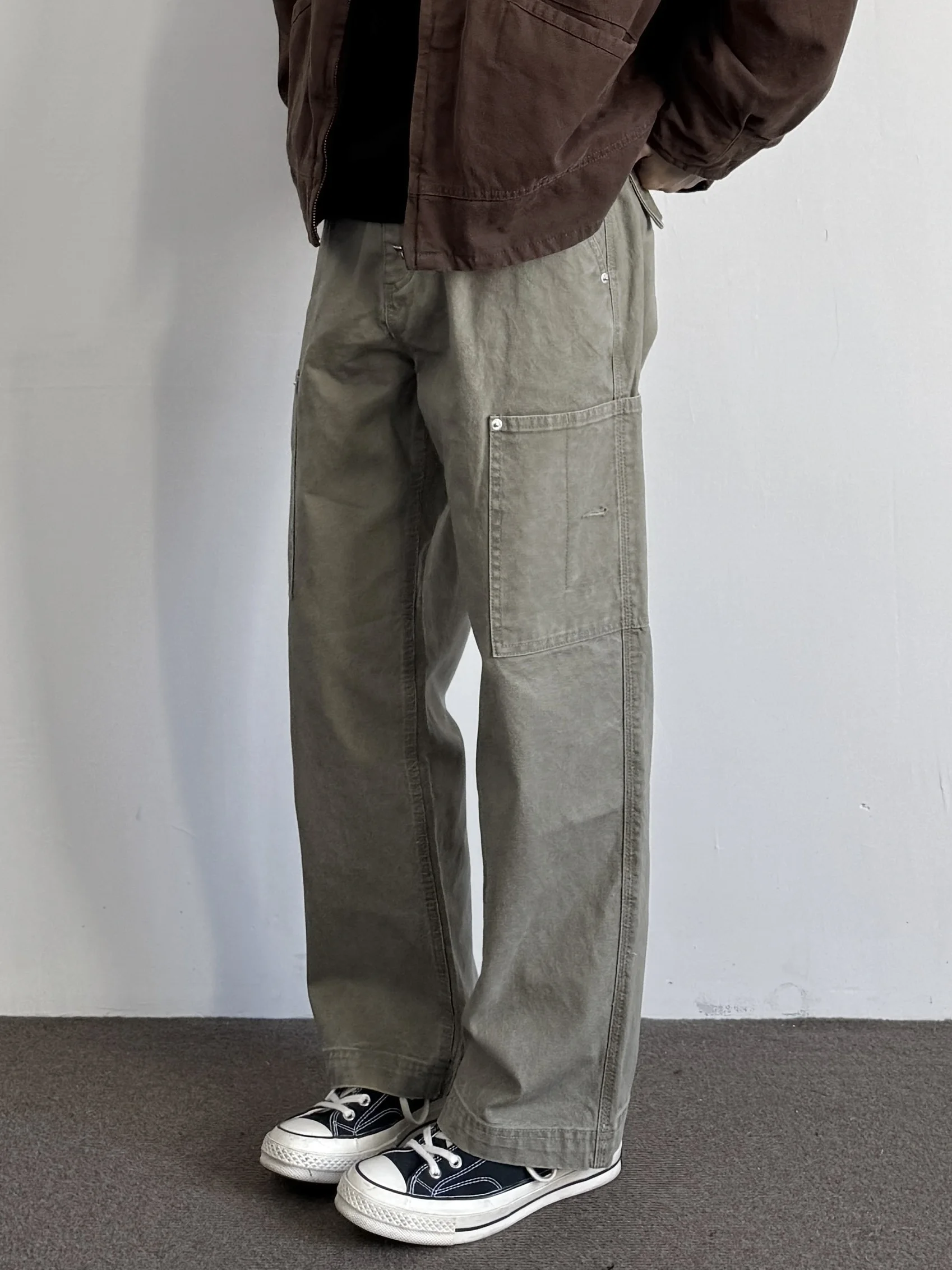 

Ретро-американские рабочие брюки свободного прямого кроя с нашивками, повседневные универсальные длинные брюки для молодежи