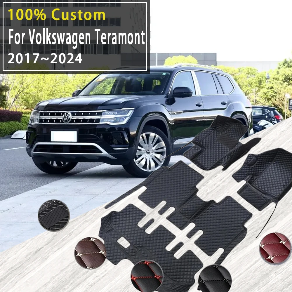 

Car Floor Mats For Volkswagen Teramont VW Atlas CA1 2017-2024 7seat Leather Rug Carpet Full Set Auto Interior Part Accessories