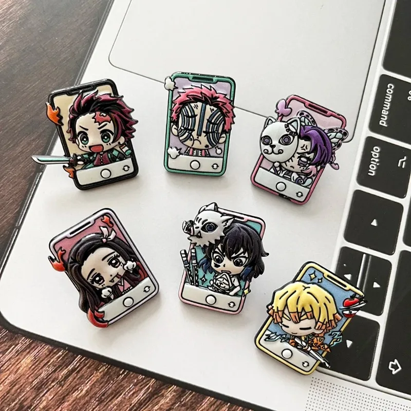 NEW 6Pcs Demon Slayer Anime Enamel Pins Set Cartoon Character Badges for Backpack Women's Brooches Hat Lapel Cosplay Accessories