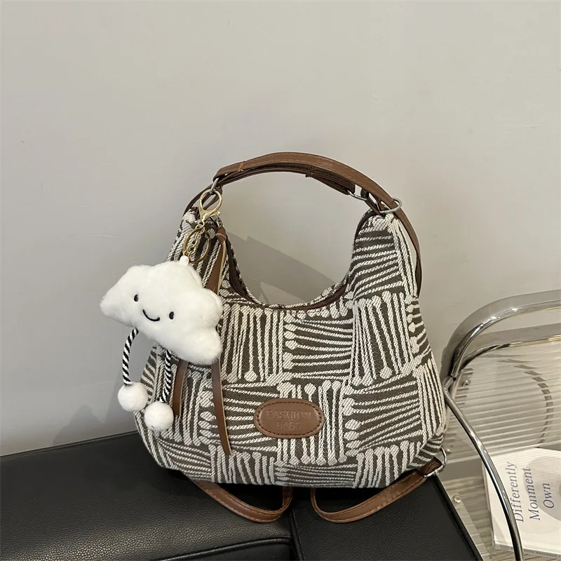 

Fashion Canvas Stripe Bucket Bag Designer Women Casual Handbags Luxury Shoulder Crossbody Bags with Pendant Tote Backpack Purses