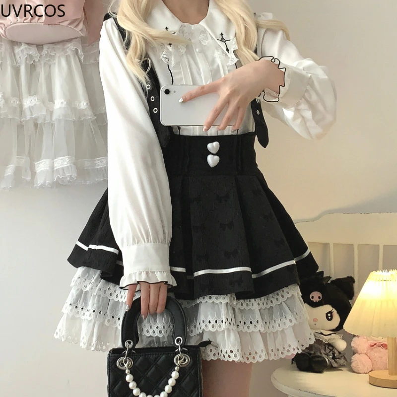 Imagem -03 - Mini Saia Estilo Gótico Japonês para Mulheres Saia de Bolo Lolita Botão Chique de Amor Laço Jacquard Saia de Suspensão Curta Punk Y2k Festa