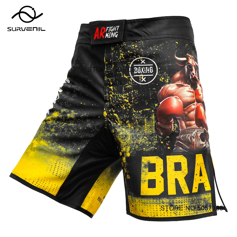MMA Shorts Men Muay Thai Boxing BJJ Trunks Martial Arts Jiujitsu Wrestling Grappling Trunks Gym Bull Kickboxing Cage Fight Pants