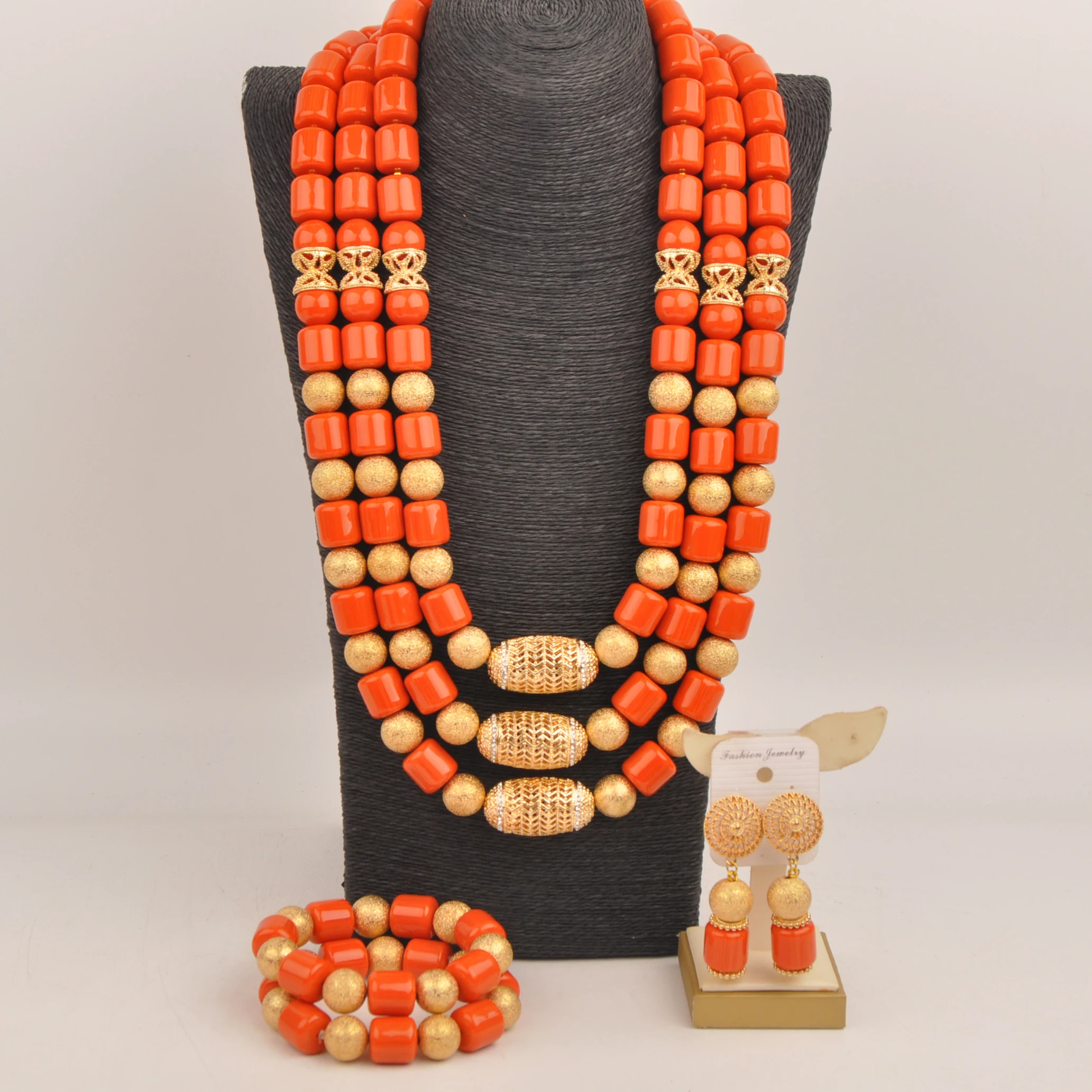 

Orange Artificial Coral Bead Necklace African Bridal Jewelry Sets