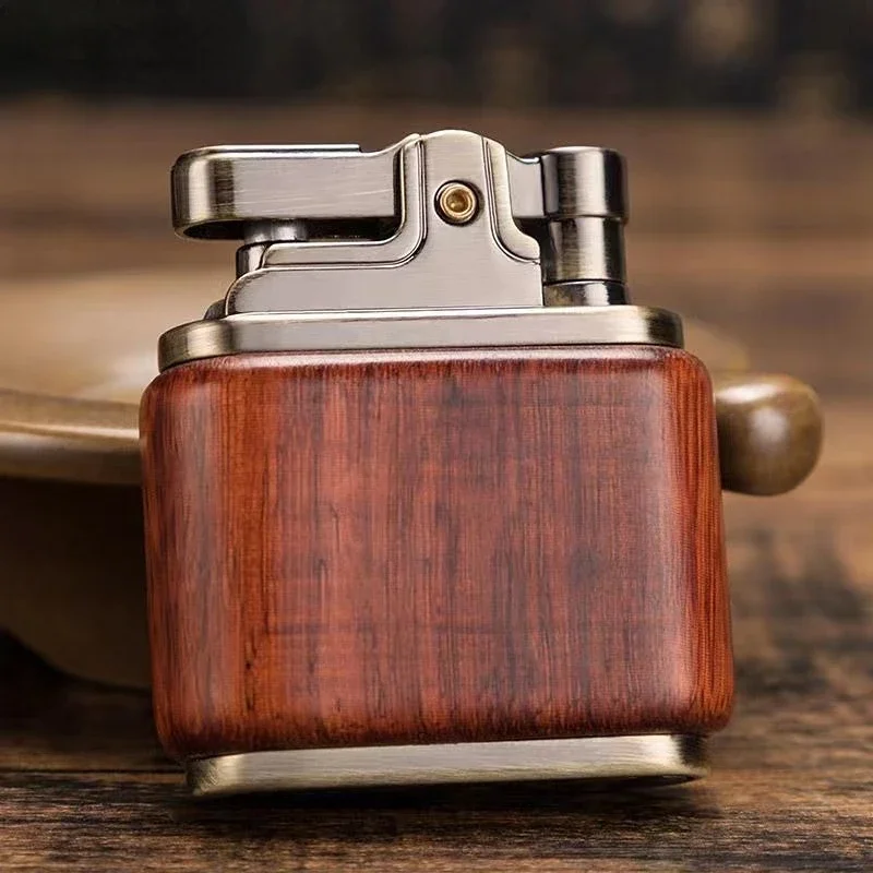 Zorro Pure Copper Kerosene Lighter. Handmade Wood Shell Press Ignition. Old Nostalgic Sandalwood Ebony Lighter Men Smoking Gift