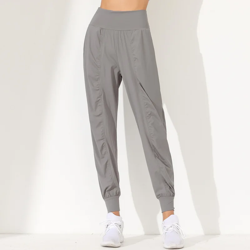 Pantalones de Yoga sueltos para mujer, pantalones de Yoga delgados, de secado rápido, dobladillo plisado, atados, para correr, Fitness, Capris con