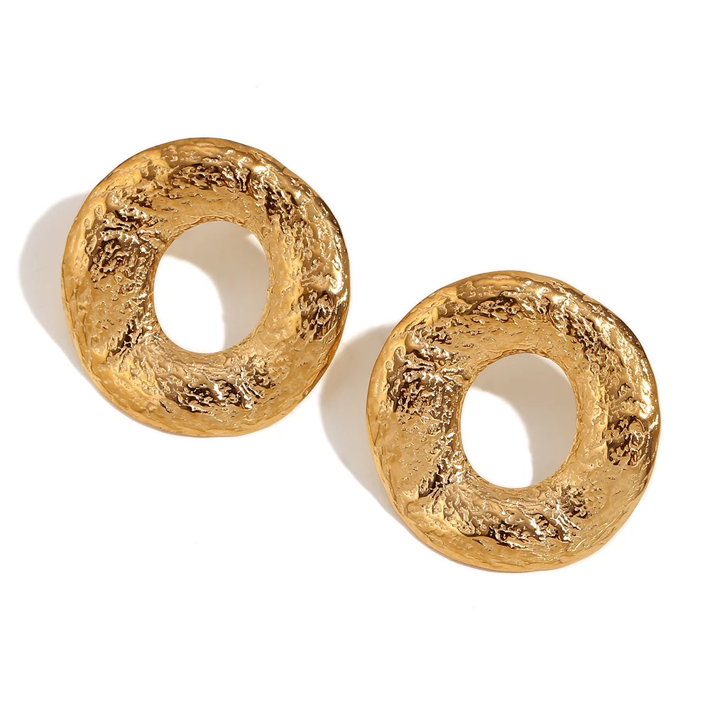 MamacitaSlay Vintage Surface Hammering Grain Hollow Circle Gold Silver Color Earrings For Women Stainless Steel Jewelry Women