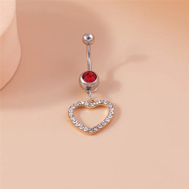 Aihua Edelstahl-Nabelringe mit Herz für Damen, schlichte Zirkon-Liebesherz-Nabelringe, Piercings, Ombligo-Körperschmuck – Detail 6