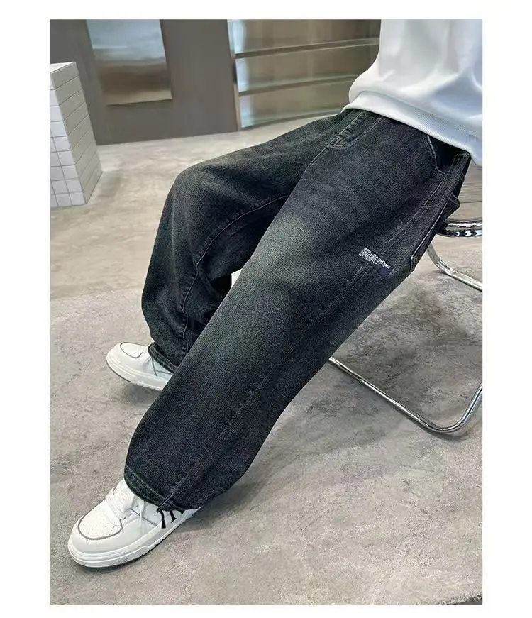 Koreanische Jeans für Jungen, geeignet für Herbst und Winter, mit dickem, weichem Futter, locker geschnitten, mit weitem Bein, warme Freizeithose, für Kinder von 4 bis 14 Jahren. – Detail 8