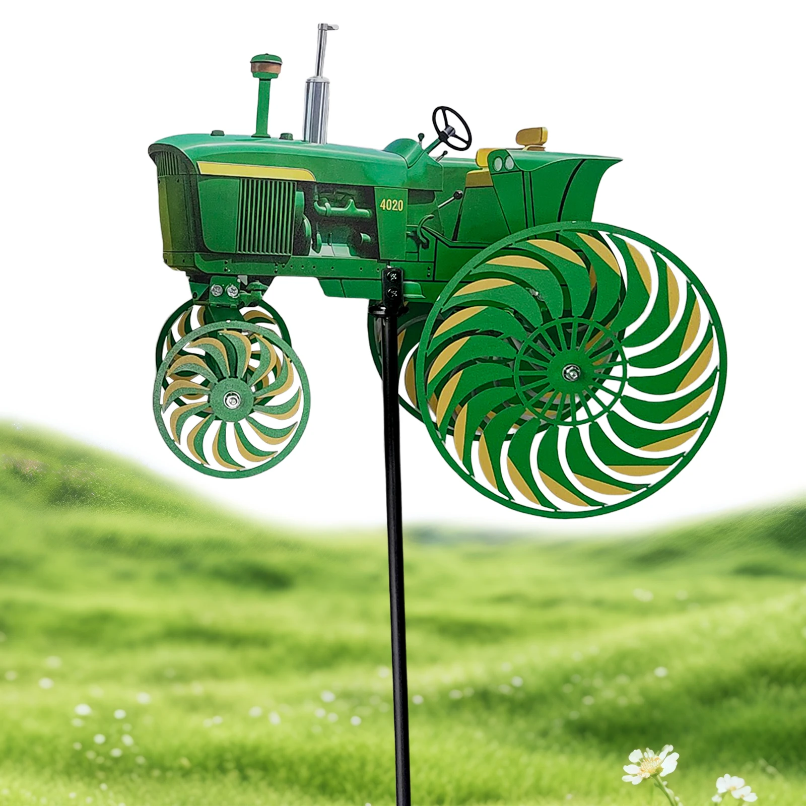 Green Tractor Windmill Stake Decorative Windmill Outdoor Tractor Wind Spinner for Yard and Garden Gift for Family Or Friends