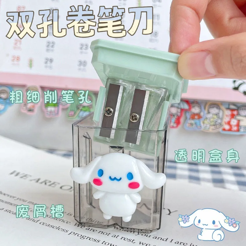 Sanrio Kawaii Kuromi Child Pencil Sharpener Double Hole Roll Pen Small Portable Manual Pencil Sharpener Stationery Wholesale