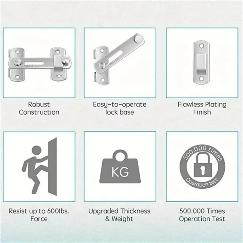 1Pcs Stainless Steel Sliding Barn Door Lock Hardware Gate Latches, Window Closet, Matte Black Silvery image 6