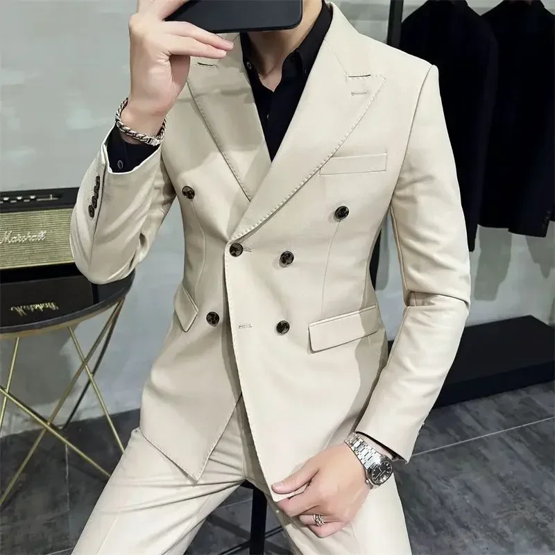 Full Suit for Men Trends Costumes Blazer High Quality 2024 2 Piece Outfit Set Man Slim Fit Elegant Ceremony Pants Gentleman