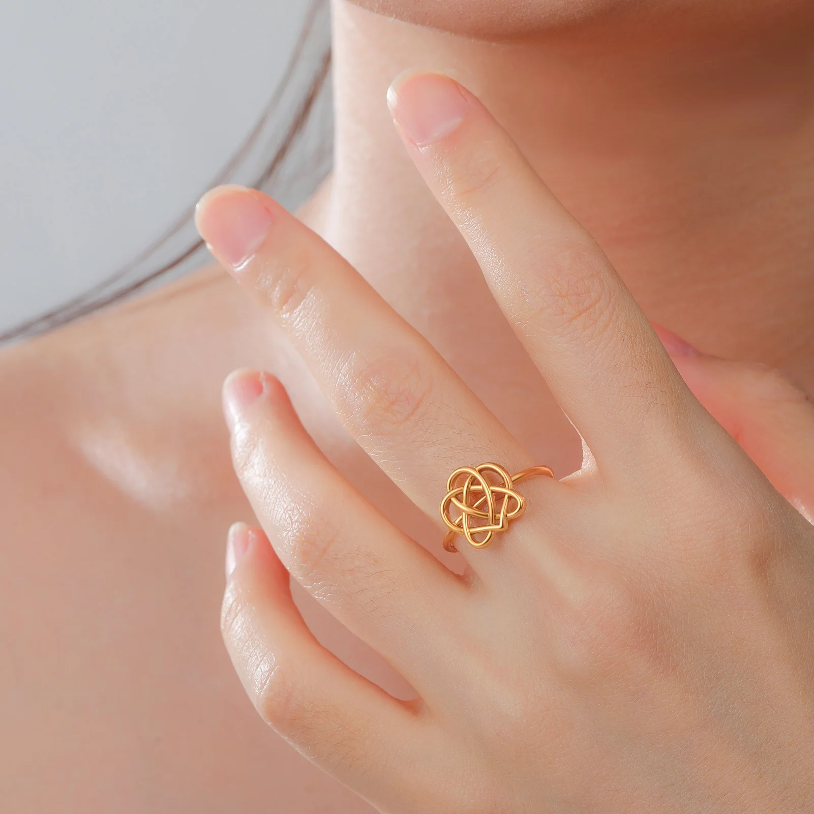 Celtic Knot Ring For Women Stainless Steel Adjustable Ring Interwoven Heart Eternity Band Irish Celtic Infinity Promise Jewelry