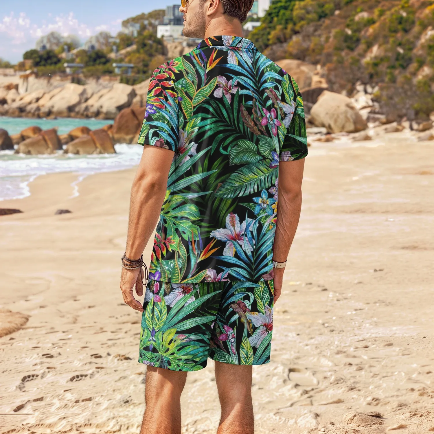 Palm Tree Tropical Men's Degree 3D Printed Hawaiian Shirt and Shorts Set Casual Fashion Short Sleeve Shirt Set for Fun and Styli