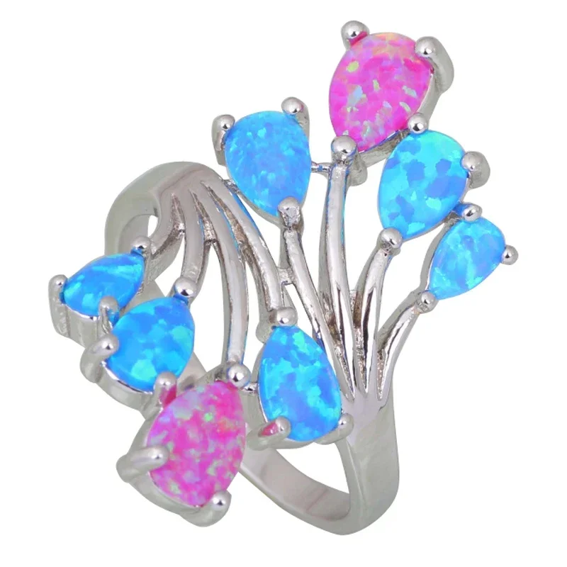 

JLR867 Platinum Plated Fire Opal Ring Colorful Fashion Jewelry for Women Cocktail Band