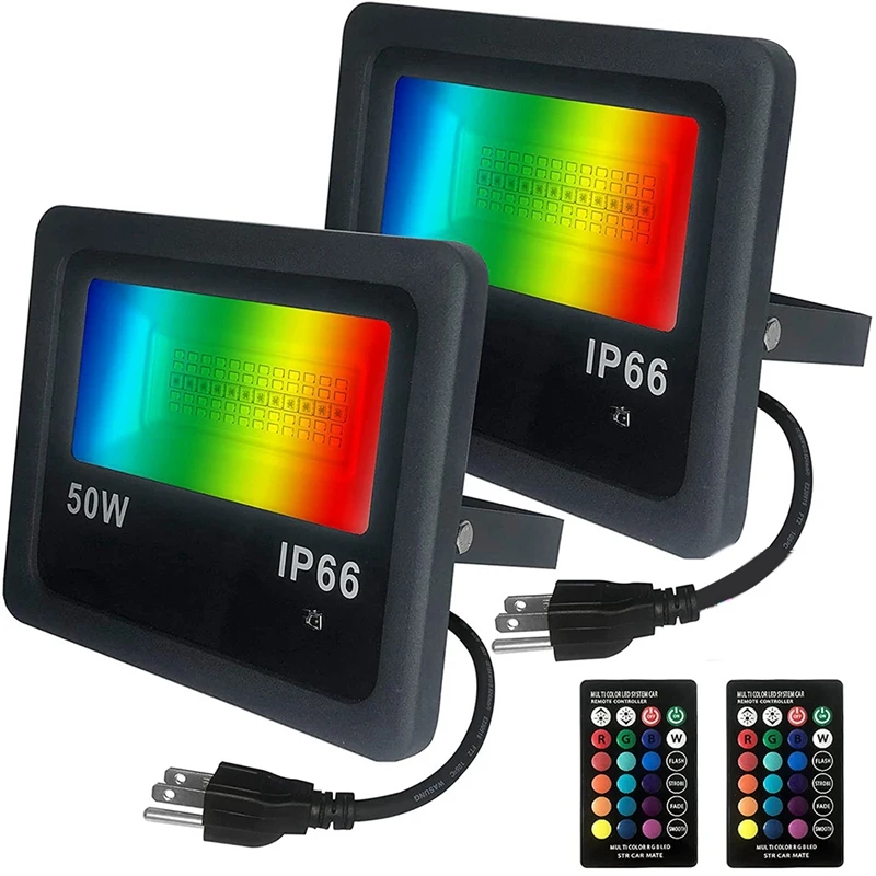 

RGB Flood Light , Smart APP Control 50W Color Changing Exterior Light Outdoor LED Flood Light With Remote,US Plug
