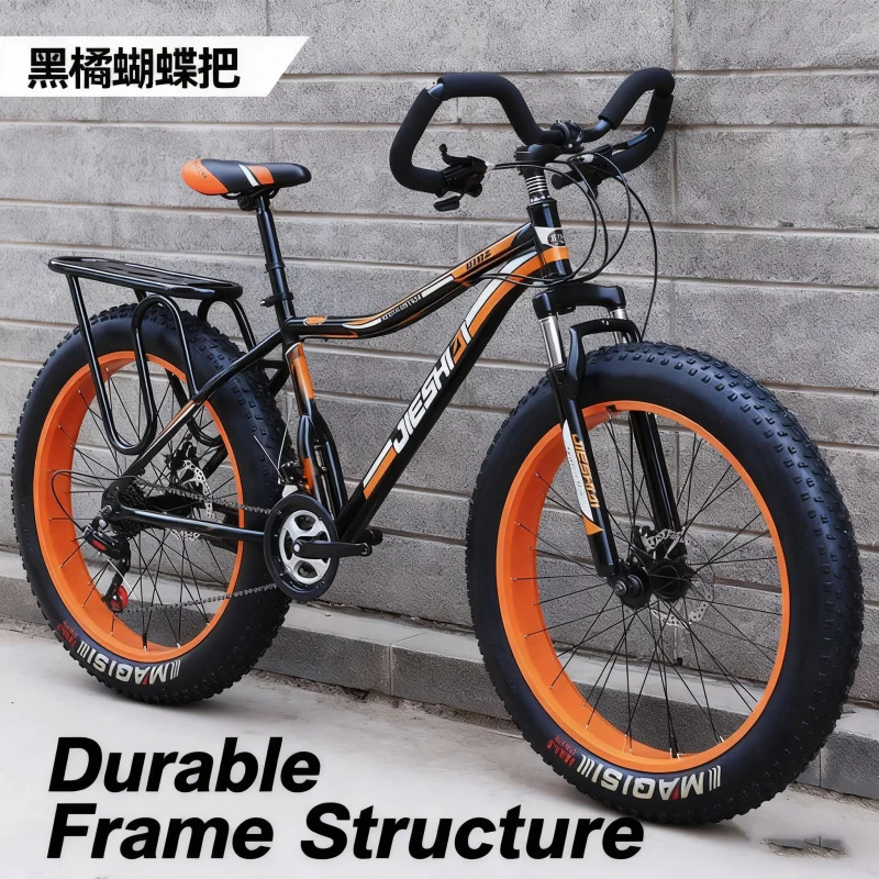

Black and Orange Butterfly Handle Large Tire Bicycle Adult Men's Variable Speed Thick Wide Snow Mountain Bike Off-Road Fat Bike