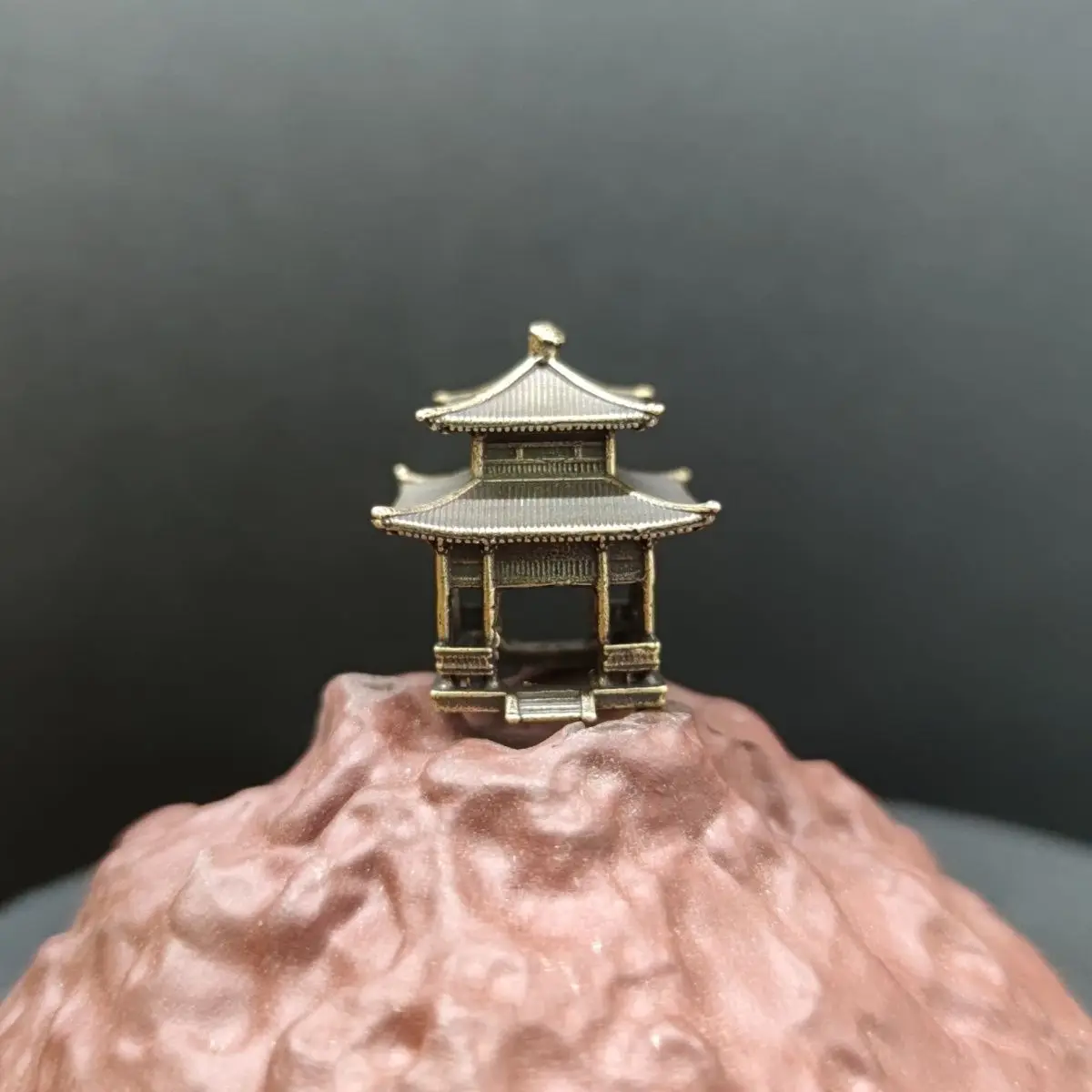 Brass Bonsai Micro Landscape, Rockery Fish Tank, Small Decoration, Chinese Ancient Architecture Model, Study Pavilion