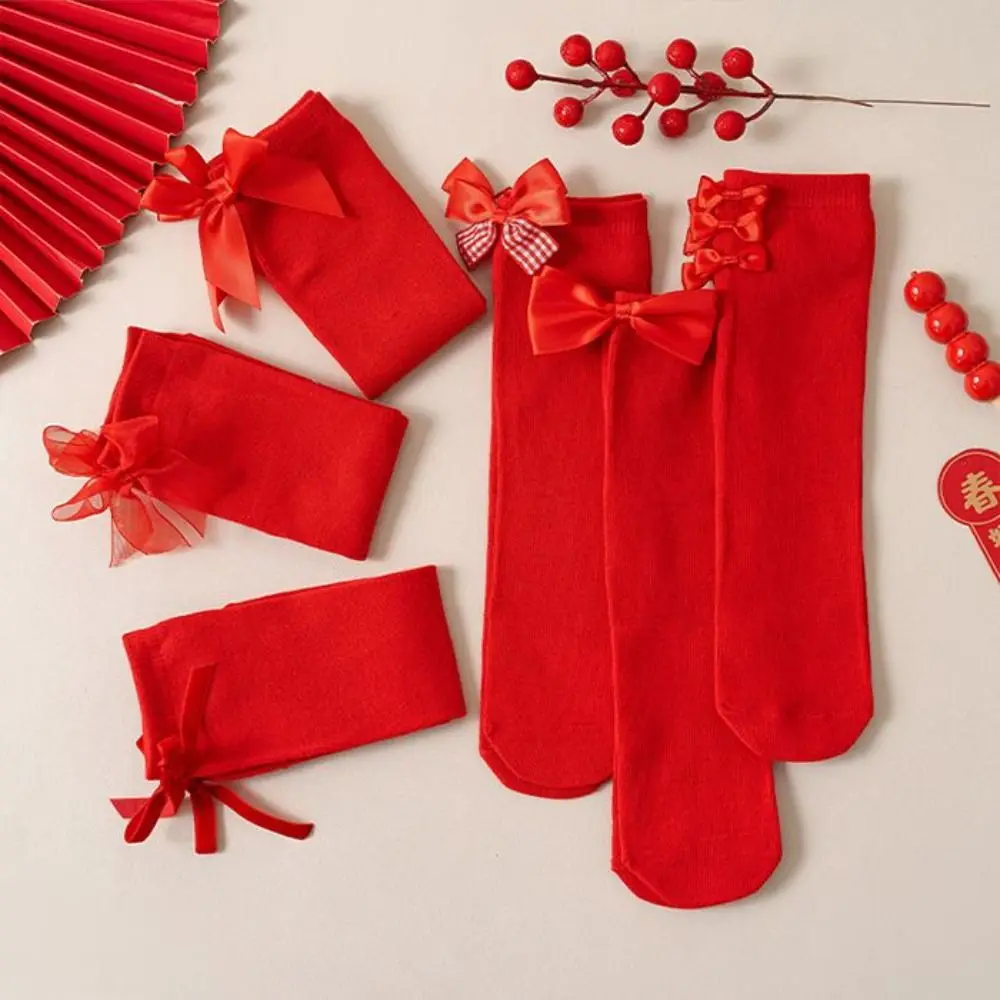 

Хлопковые новогодние красные носки для сна, удобные детские длинные носки средней длины, милые гольфы принцессы, домашние носки