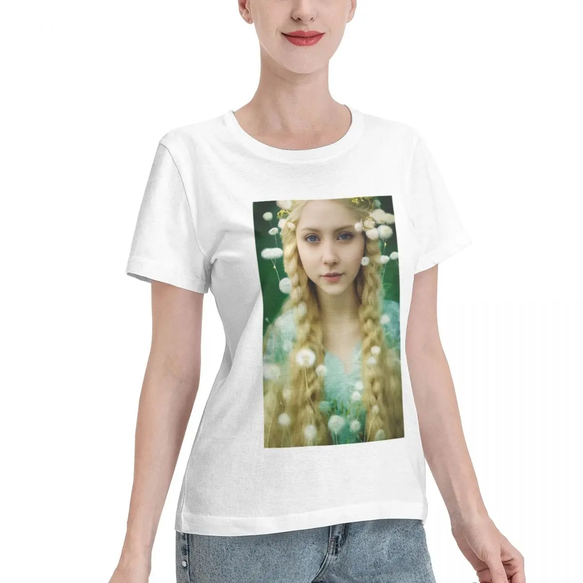 Cheap Gorgeous Fairy Princess Photo In A Dandelion Field With Soft Pastel Colors Women's T-shirt Retro Loungewear Top