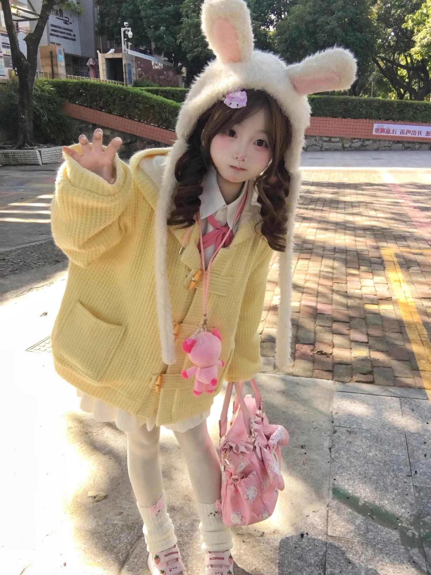 

Оригинальный дизайн с милым кроликом для девочек, свободная верхняя одежда из смесовой хлопковой шерсти Sweet Sister с пуговицами для женщин