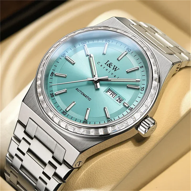 Sports Watch For Men Mechanical Watch Luxury Diamond Case Weekly Calendar Display Men Clock Sapphire Glass Mirror