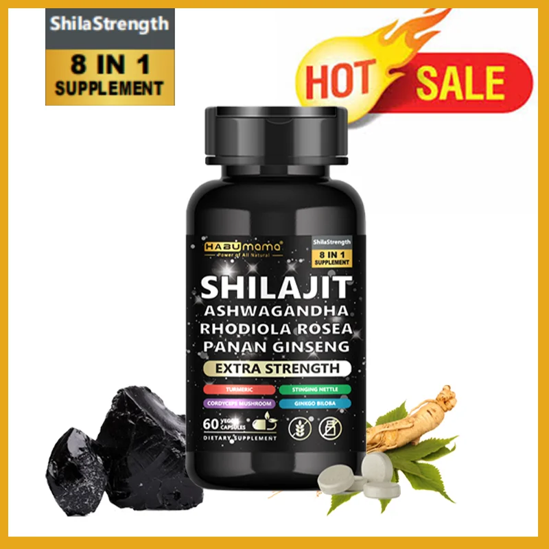 Shilajit 8 In1 - Panax Ginseng Ashwagandha Rhodiola Rosea Turmeric Gingko Biloba Stinging Nettle Cordyceps Mushroom (60 Caps)