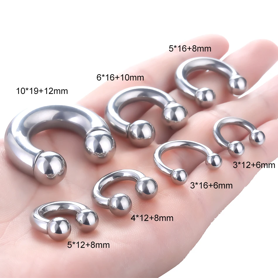 1pc Large Gauge Captive Bead Ring Stainless Steel 12G 00G Horseshoe Ring Circular Hoop Nose Septum Piercing Body Jewelry