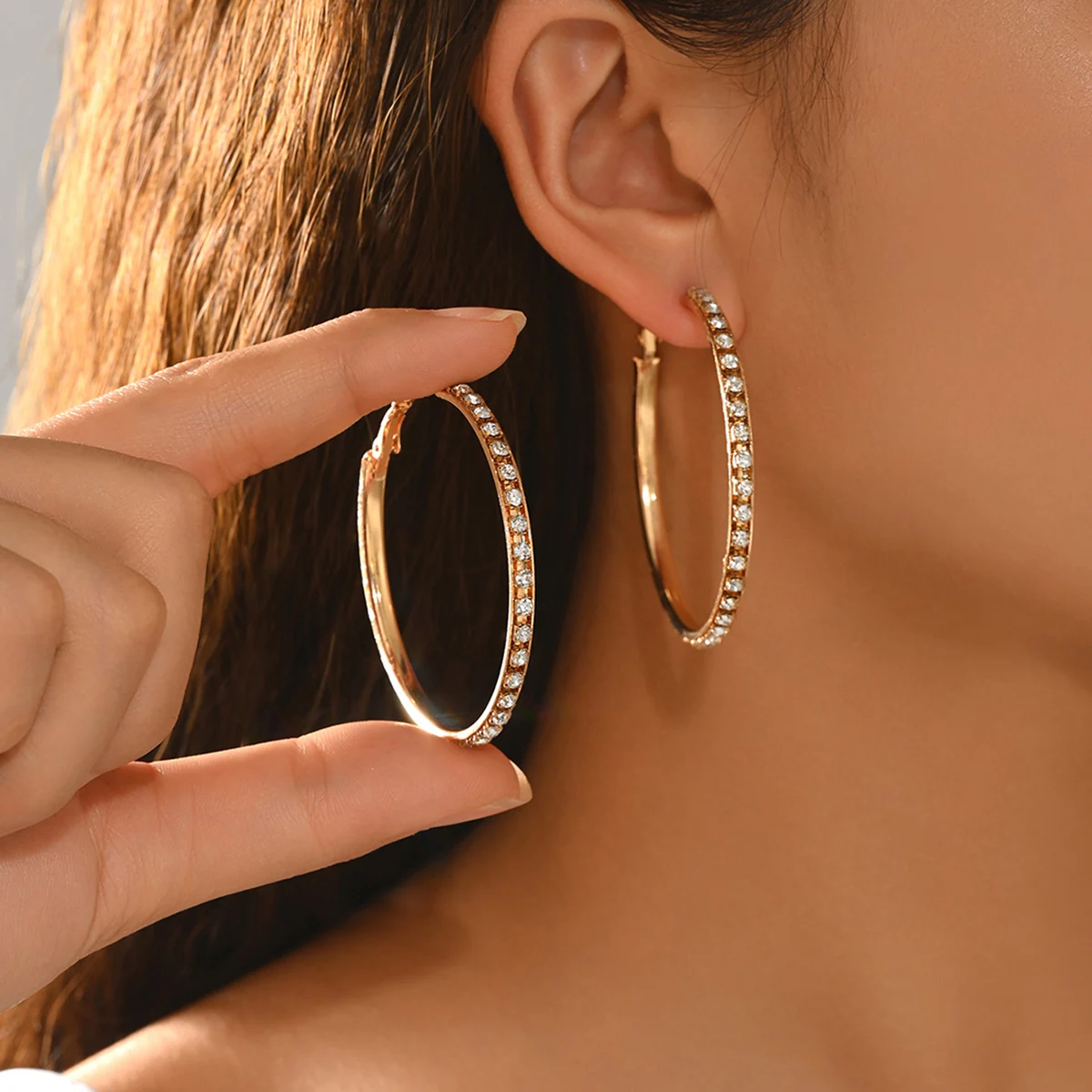 BLIJERY Trendy Elegant Shiny Crystal Hoop Earrings for Women Girls Simple Holiday Statement Jewelry Birthday Night Party Gifts