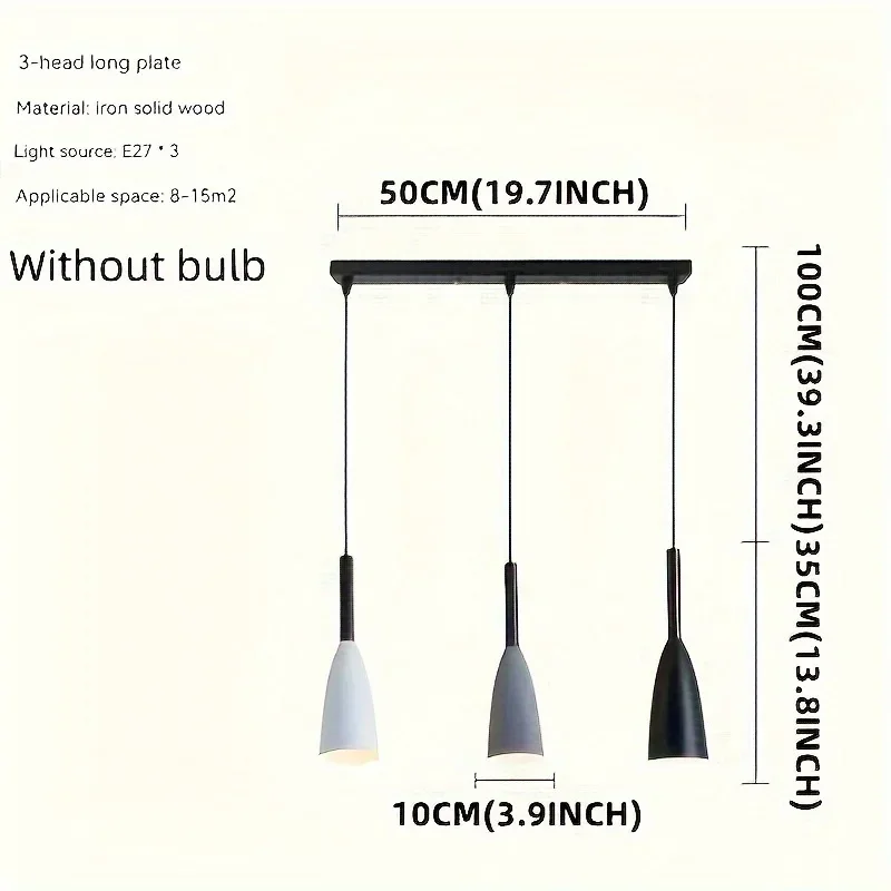 Kitchen Restaurant Cafe E27 Lighting Fixture 3-Head Multi-color Hanging Lamps Modern Nordic Chandelier Minimalist Pendant Lights