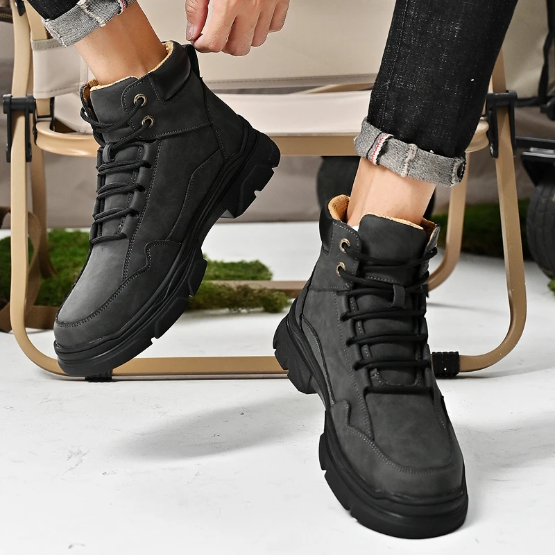 

Men's outdoor boots High quality retro casual style Work and business Fashion Street Autumn and winter 38-46 Lace up plus size