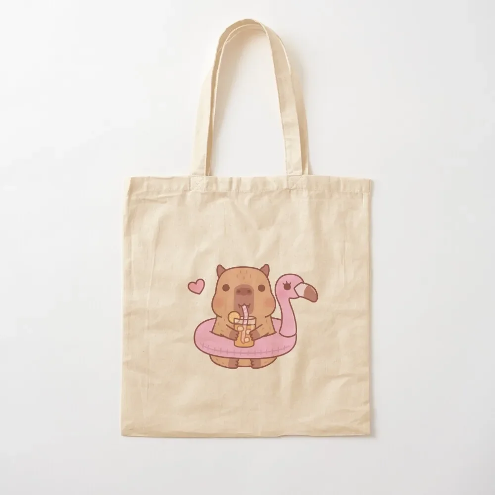 

Cute Capybara With Flamingo Pool Float For Summer Tote Bag custom bags tote bag custom Tote Bag